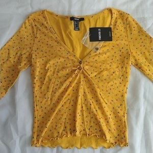 Forever 21 Mustard Floral Long Sleeve